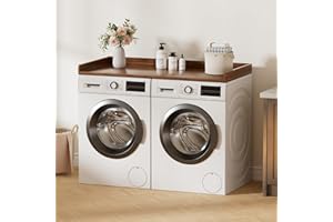 Cozivolife Washer Dryer Countertop, Laundry Topper with Edge Rails, 54" x 27.5" Bamboo Folding Station & Waterproof Surface, 220 lb Load Capacity for Laundry Room Organization(Walnut)