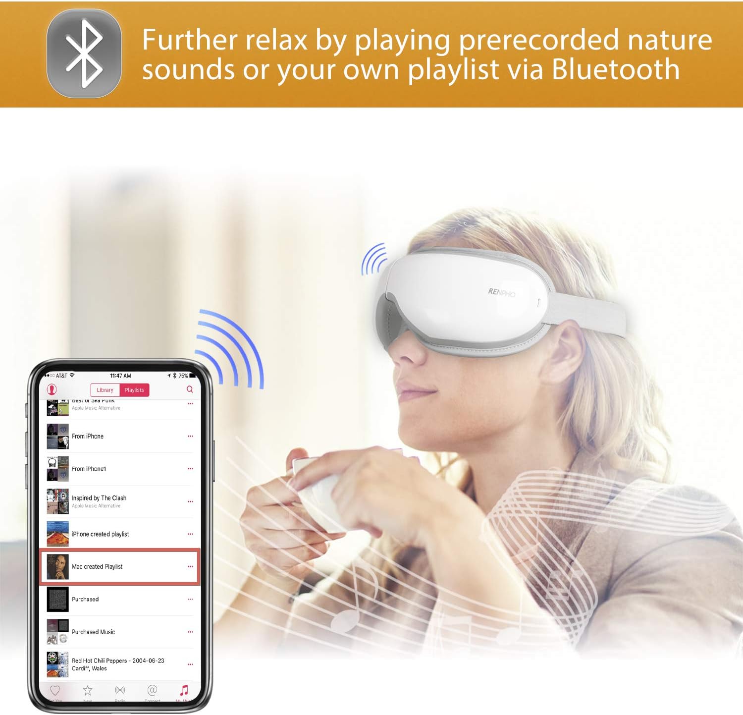 RENPHO Eye Massager with Heat, Compression Bluetooth Music Rechargeable Eye Therapy Massager for Relieve Eye Strain Dark Circles Eye Bags Dry Eye Improve Sleep (White): Health & Personal Care