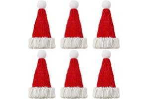 Bencailor 6 Pcs Mini Santa Hats for Crafts Small Christmas Knit Hat Tiny Snowman Wine Bottle Cover Holder Doll Cap for Table Cover (Classic)