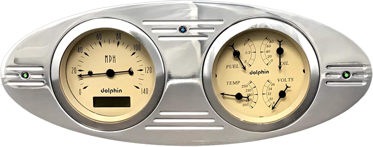 Dolphin Gauges Compatible with 1932 Ford Car 3 3/8 Quad Style Programmable Gauge Dash Panel Insert Tan