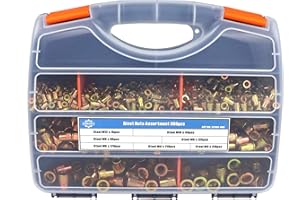 JOMBULL 860 Pcs Metric Rivet Nuts Kit, M3 M4 M5 M6 M8 M10 M12, Rivnut Assortment Carbon Steel Zinc Plated Flat Head, Nutserts with Case