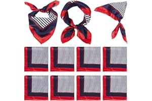 CRAFTYMELODY 8Pcs Sailor Scarf Square Stain Flight Attendant Neck Scarf Blue Red White Stripe Scarves Bandana Neck Gaiter UV 