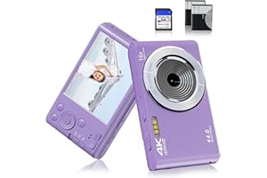 SMARTKLIK FHD 4K 44MP Digital Camera for Kids Video Camera with 64GB SD Card 16X Digital Zoom, Compact Point and Shoot Camera Portable for Kids 4K YouTube Camera (Purple)
