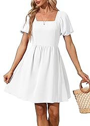 OFEEFAN White Women Dress Summer Square Neck Puff