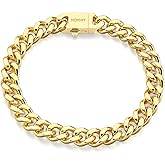 NOKMIT Stainless Steel Cuban Link Bracelet for Men & Women, 5mm/9mm/12mm Width, 7"/7.5"/8"/8.5" Length, Dainty 14K Gold Silver Chunky Curb Chain Bracelets Hip Hop Jewelry, Unisex Gifts