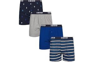 IZOD Mens Boxer Shorts - 4 Pack Performance Knit Cotton Boxers for Men with Button Fly - Lightweight Mens Boxers, 4" Inseam