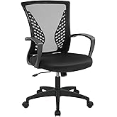 Office Computer Mesh Chair Ergonomic Mid Back Swivel Rolling Desk Chair with Armrest Height Adjustable Lumbar Support x ,Black
