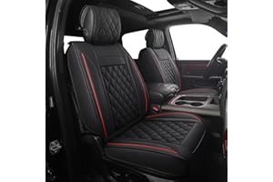 JOJOBAY Car Seat Covers for Dodge Ram,Fit 2009-2025 1500/2500/3500 HD Pick-up Truck,Crew,Regular,Quad,Mega Cab,Waterproof Synthetic Leather Seat Covers(2PCS-Front,Black-Red)