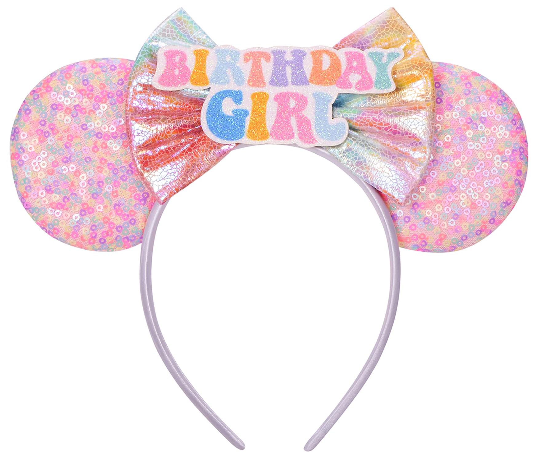Photo 1 of Seamoy Sequin Minnie Ears Headband, Pink Birthday Party Decorations, Birthday Girl Hairband Shirt Accessories, Two Sweet Birthday Girl Outfit(Rain-bow Birthday)