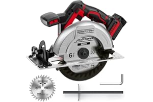 APEXPOWER Brushless Cordless Circular Saw, for Milwaukee M18 Battery, 6-1/2 Inch Aluminum Alloy Blade, 8000 RPM, 6.2 Lbs Lightweight, Cutting Depth 2-1/5" (90°), 0-90° Bevel, Hex Wrench, Rip Guide for Wood PVC