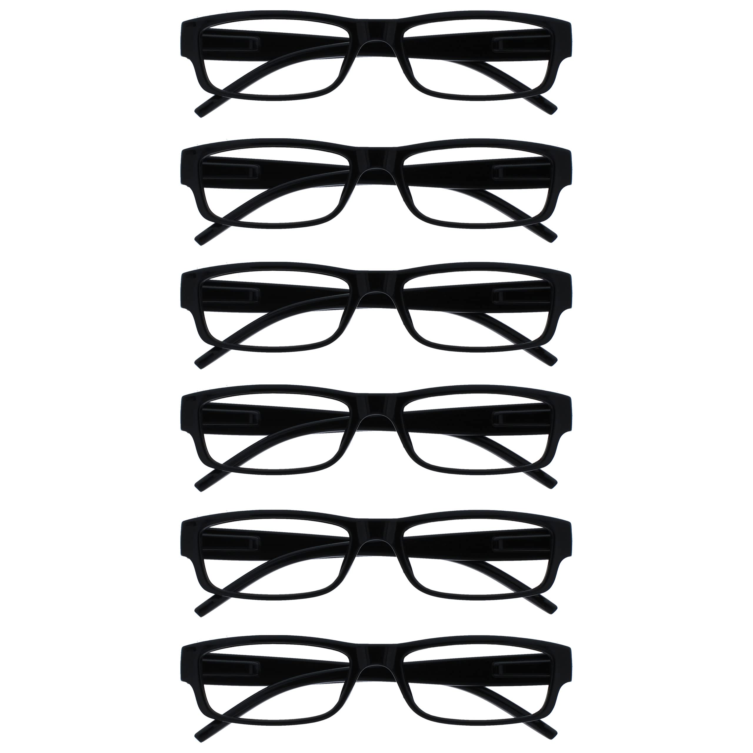 OPULIZE ACE Reading Glasses for Women Men, Lightweight Comfortable Narrow Rectangular Frame with Spring Hinges, Scratch Resistant, Black +2.50 (Pack of 6)