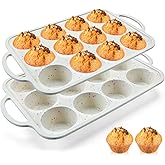 Vinino 2Pack Silicone Muffin Pan for Baking with Metal Reinforced Frame, 12 Cup Regular Size Cupcake Pan, BPA Free Silicone Muffin Tray, Cupcake Baking Pan Bite Molds for Oven Dishwasher Safe