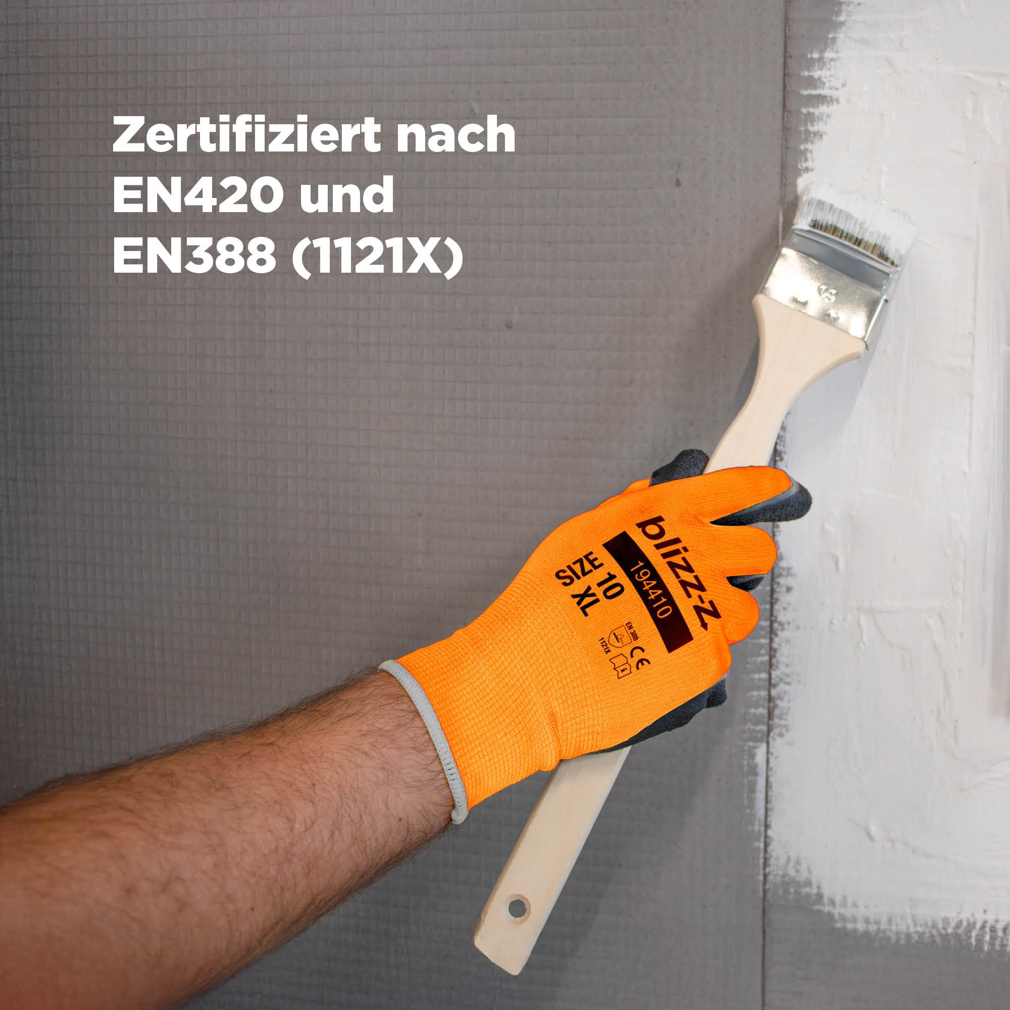 blizz-z Arbeitshandschuhe| Latex-Feinstrick (12 Paar) Größe 8-11 | orange/grau | rutschfest | EN388 (1121X) (Größe 8 / M) 5