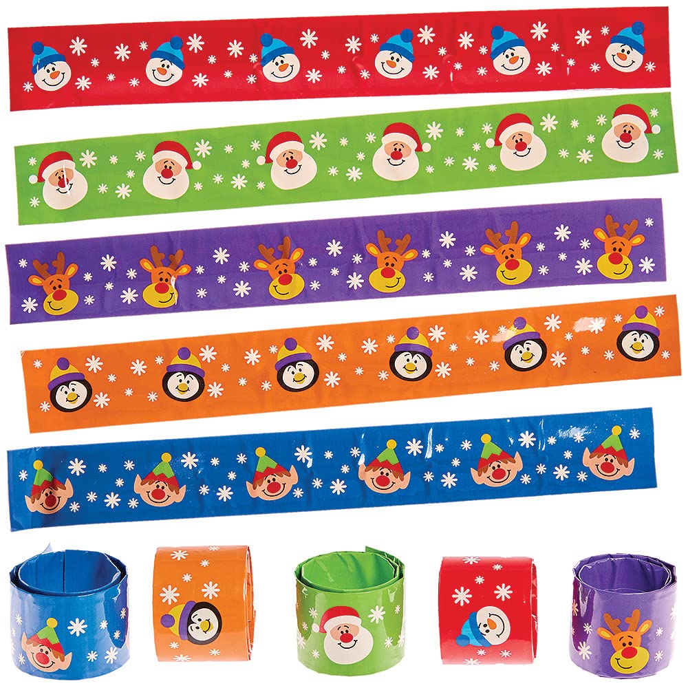Baker Ross FX402 Christmas Chums Snap On Bracelets - Pack of 10, Xmas Party Bag Fillers for Kids, Festive Wrist Bands and Snap Bands for Children