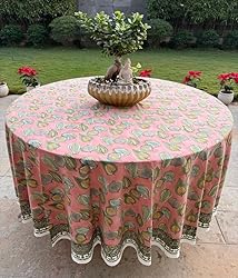 Ridhi Salmon Pink 100% Cotton Round 110 Tablecloth