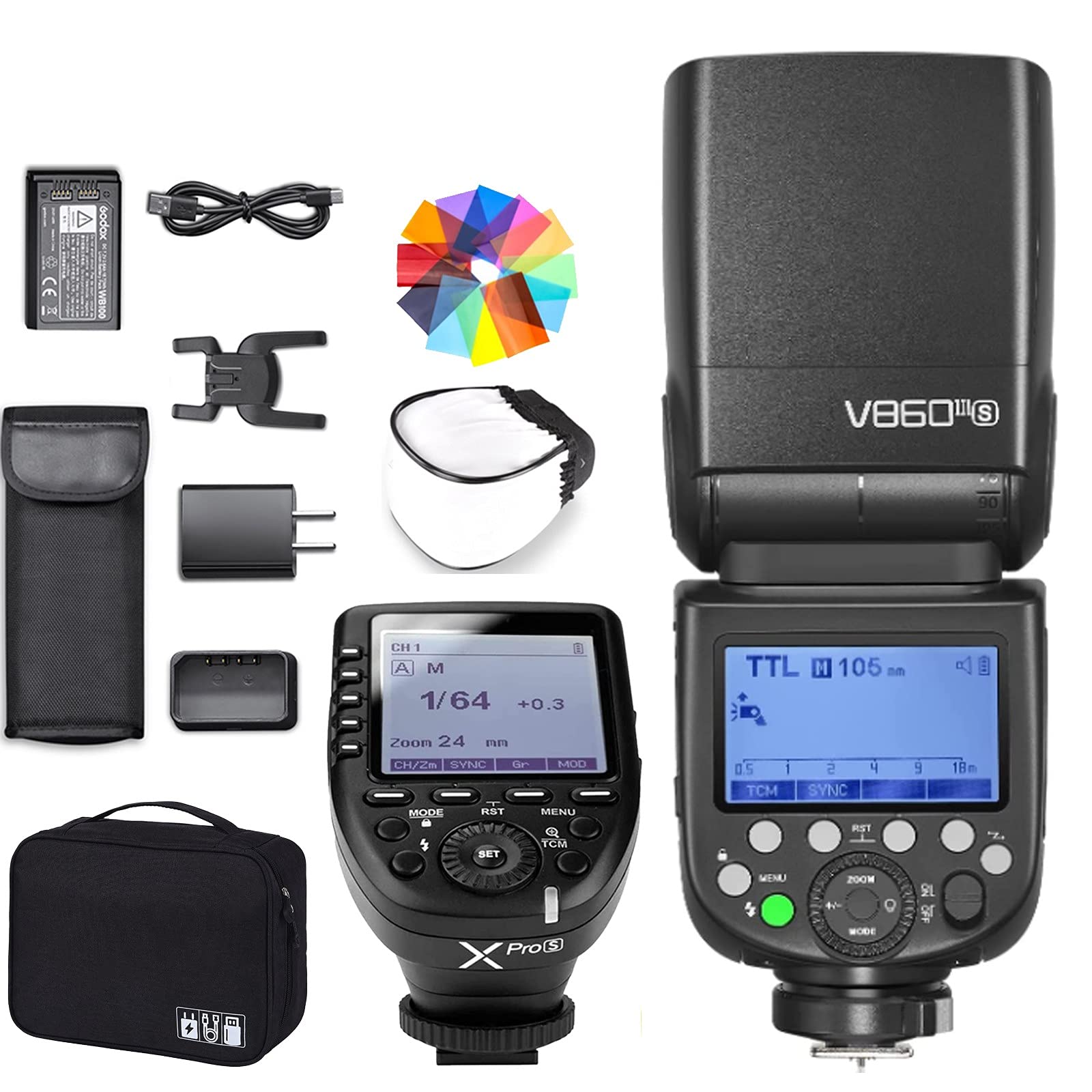 Godox Ving V860IIIS HSS Speedlight, 76Ws 2.4G Camera Flash, 7.2V/2600mAh Li-ion Battery, 0.01-1.5s Recycle Time, 10 Levels LED Modeling Lamp, for Sony Camera, W/Additional Battery