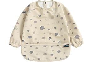PewinGo Weaning Bib with Long Sleeves & BLW, Soft and Skin-Friendly Material, Coverall Bibs for Baby Feeding, Waterproof and 