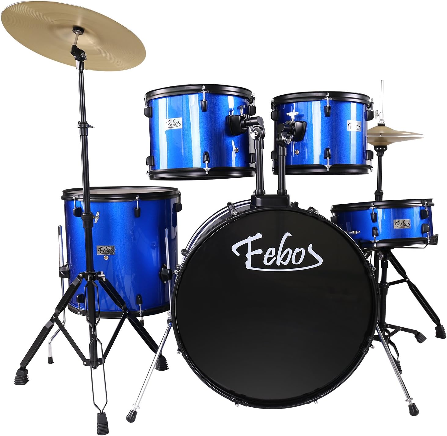 Febos FBS652 BL Adult Drum Sets Full Size 5Piece with Cymbals, Pedal