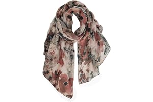 GERINLY Lightweight Scarves Fashion Flowers Print Women Cotton Wrap Scarf Head Shawl Fall Gift