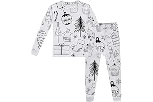 Kɨds Christmas Colorable paɉama with Hand Painted Sȴeepwear 2 Piece Unisex DIY Pɉ's Set Coloring Your Own paɉamas