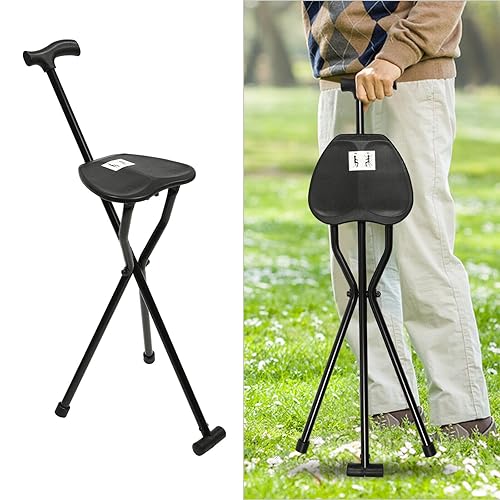 Folding Cane with Seat, 2-in-1 Walking Cane with Seat, Folding Cane Chair,  Portable Crutch Chair Black US in Kuwait Whizz Canes