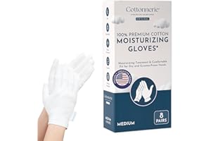8 Pairs Cottonnerie Original Cotton Gloves for Dry Hands Sleeping, Moisturizing Gloves Overnight, Hand Moisturizer Gloves, Moisture Gloves for Dry Hands Overnight, Sleeping Gloves, Medium
