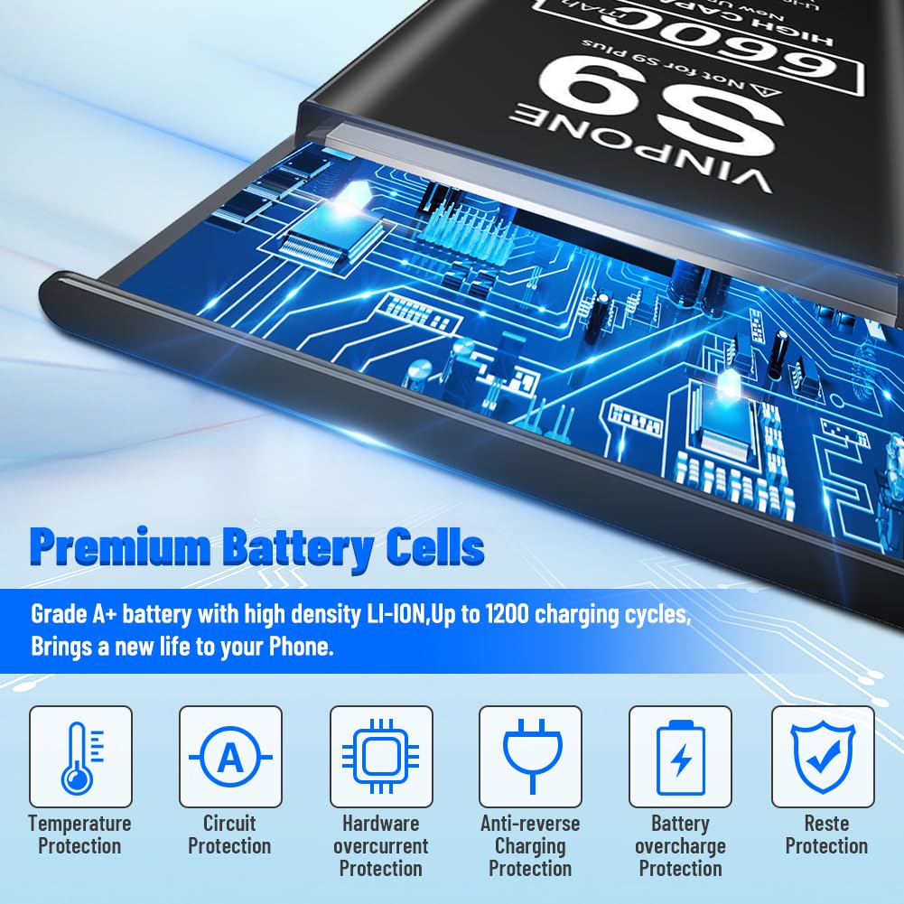 Galaxy S9 Battery, Upgraded 6600mAh Li-ion Replacement Battery for Samsung Galaxy S9 EB-BG960 EB-BG960ABA G960U G960F G960W with Repair Screwdriver Kit Tools