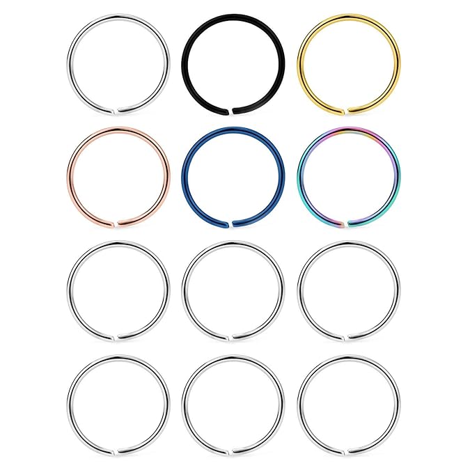 VFUN 12 Stück Non Pierced Chirurgenstahl Fake Nasenpiercing Lippenpiercing Septum Labret Helix Cartilage Tragus Ohr Piercing 
