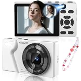 4K Digital Camera with Front Rear Lens, Autofocus 64MP,NO Card, Metal Shell | Built-in 2000mAh Battery, Non-Slip Handle, Flash, 2.8" Screen, 18X Zoom for Beginner Teens Adult,Party &amp; Travel, White