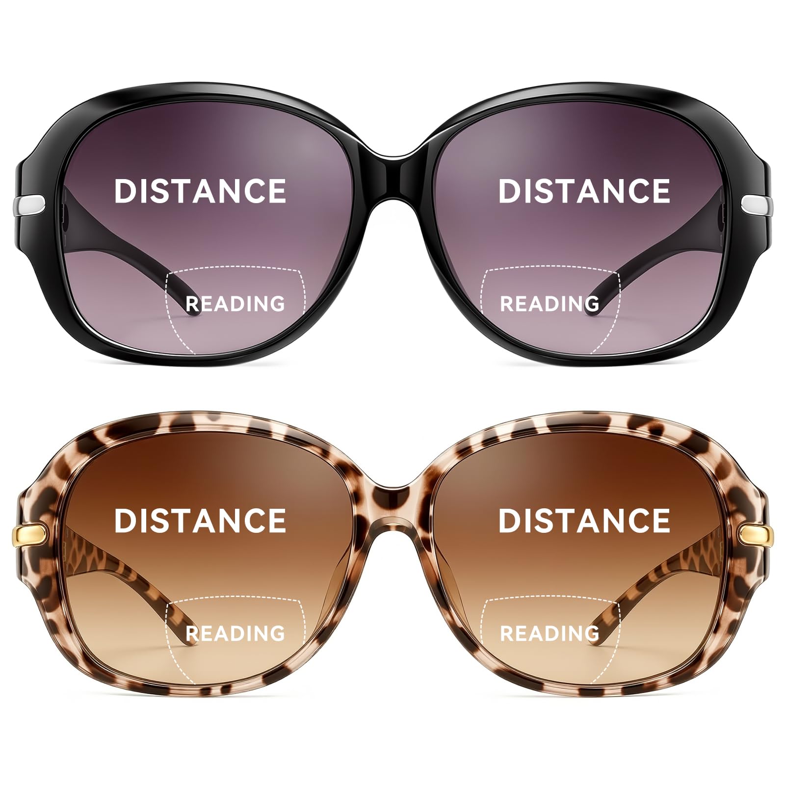 JM Classic Bifocal Reading Sunglasses for Women Vintage Reader Glasses Outdoor Black+Tortoise 4.0