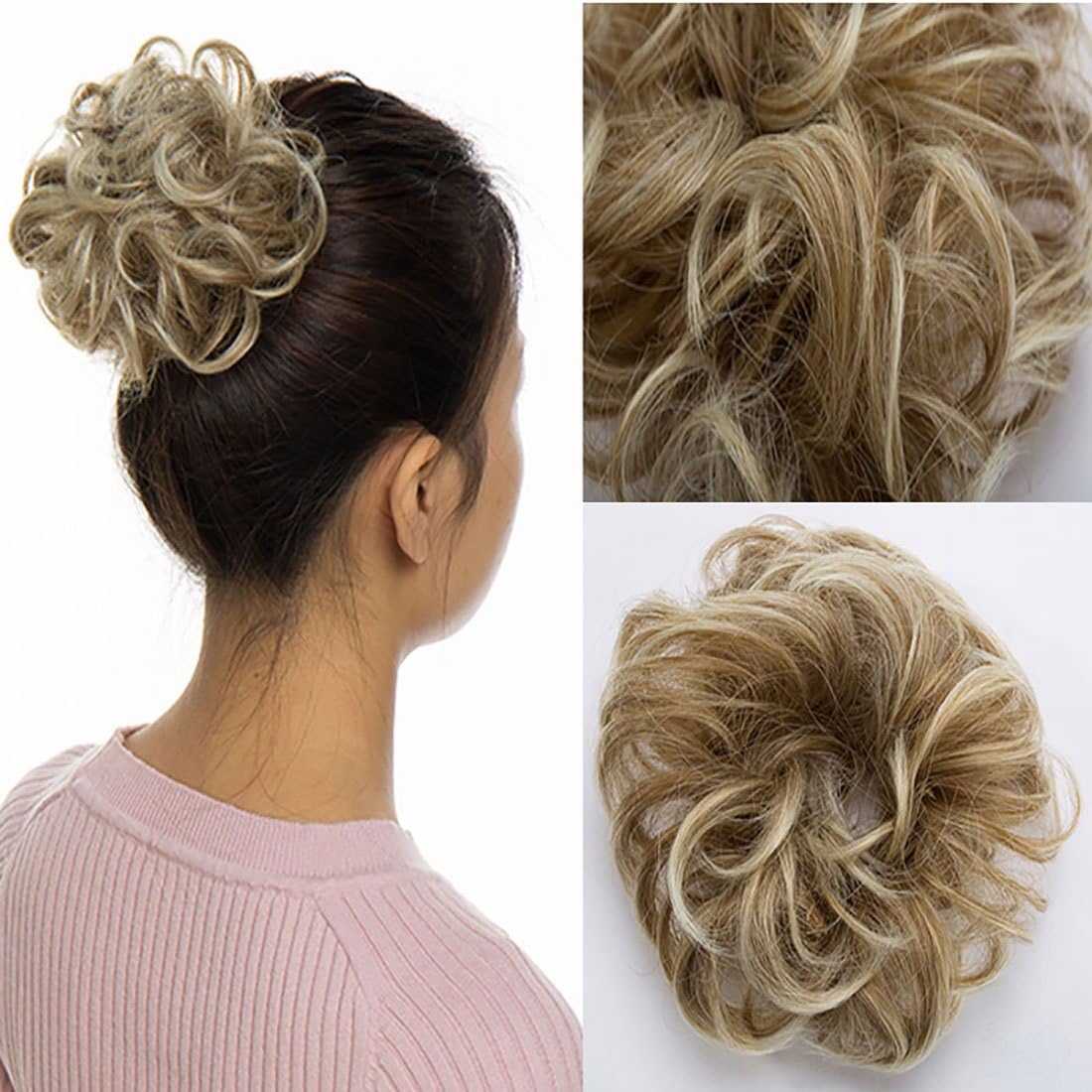 Scrunchie Bun Updo Hairpiece Extensions - Wavy Curly Messy Hair Bun Donut Chignons Coffee Brown to Bleach Blonde - Image 5