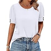 OFEEFAN Womens Tops Short Sleeve Shirts with Buttons Spring Fashion Blouses Dressy Casual Plus Size Summer Outfits