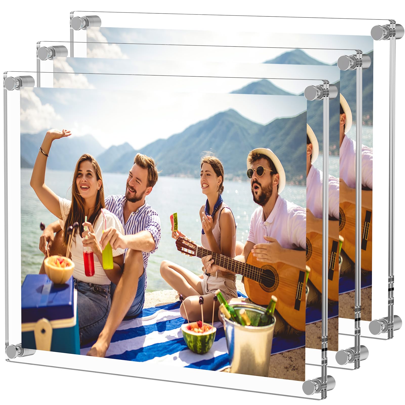 Photo 1 of MaxGear 11x14 Acrylic Floating Frame, 3 Pack Clear Wall-Mount Frameless Picture Frames, Double Panel for Diploma, Certificate, Degree Photos