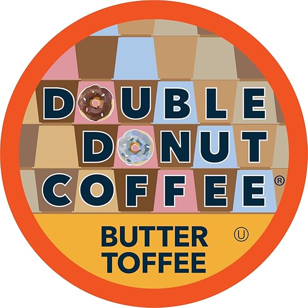 DOUBLE DONUT FLAVORED COFFEE PODS,BUTTER TOFFEE COFFEE, SINGLE SERVE MEDIUM ROAST COFFEE FOR KEURIG K CUPS BREWERS, 24 COUNT