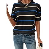 SHEWIN Womens Tops Crewneck Short Sleeve Sweater Pullover Knit Striped Shirt Spring Outfits for Women 2026