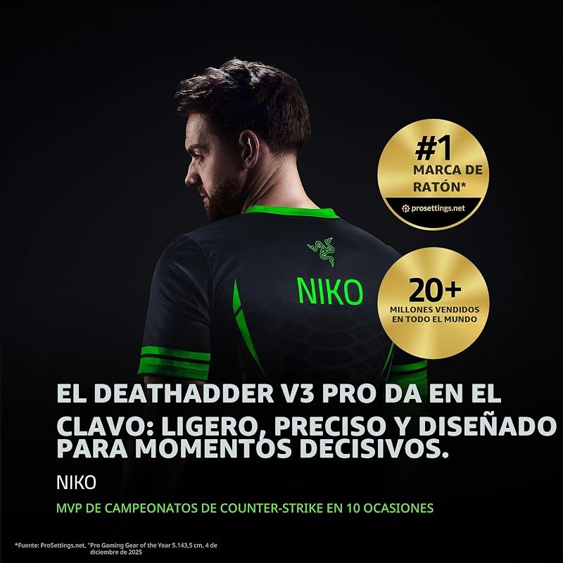 DeathAdder V3 Pro - Ratón Ligero Inalámbrico Ergonómico para Deportes Electrónicos (63 Gramos, Sensor Óptico Focus Pro 30K, Interruptores de Ratón Gen-3, Hyperspeed Wireless) Negro — foto 3 de 8