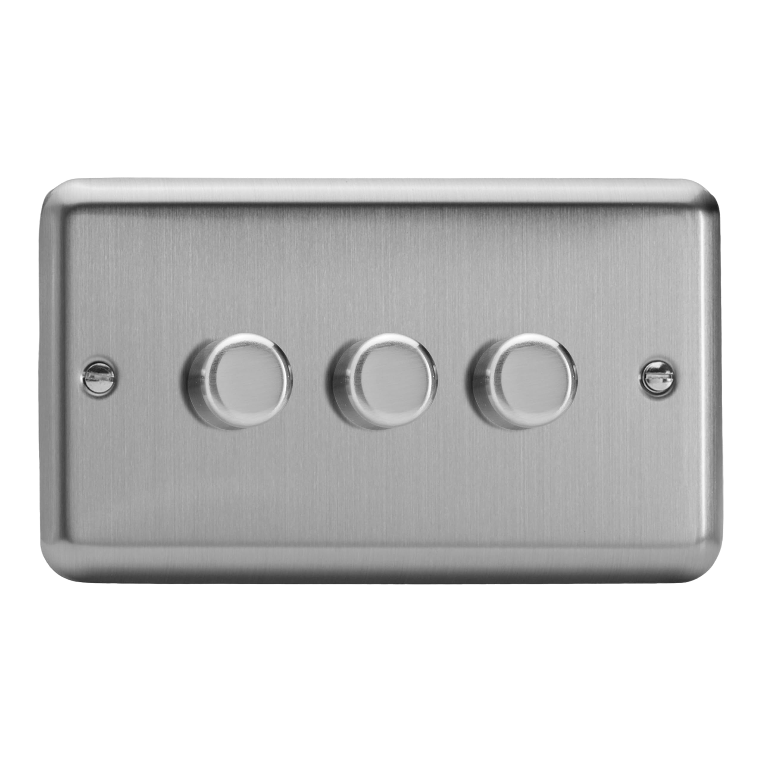 Varilight Triple V-Pro Rotary 2-Way LED Dimmer 3 x 0-120W - Value Matt Chrome With Brushed Steel Knob