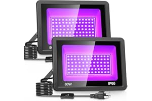 SHGPODA 2 Pack 80W Black Light, LED Black Lights Floodlight, IP66 Waterproof Blacklight Flood Light Outdoor for Glow in The Dark, Halloween, Neon Party, Blacklights with US Plug Switch, 6ft Cord