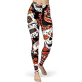 sissycos Women's Sugar Skull Leggings Buttery Soft Rose Flower Printed Halloween Stretchy Pants 28