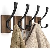 bussdis Wood Wall Hooks for Hanging - 4 Pack Hooks Wall Mounted, Wooden Rustic Farmhouse Heavy Duty Towel Hooks, Hooks for Coats, Towel, Hat, Keys, Purse, Bag and Robe