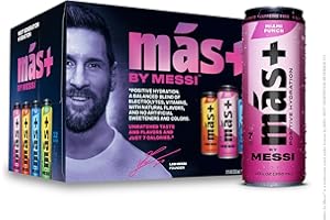 Más+ by Messi 12oz Variety Pack, Sports Drink & Hydration Beverage, Natural Flavors with Vitamins and Electrolytes, No Artificial Sweeteners or Colors, 12-pack