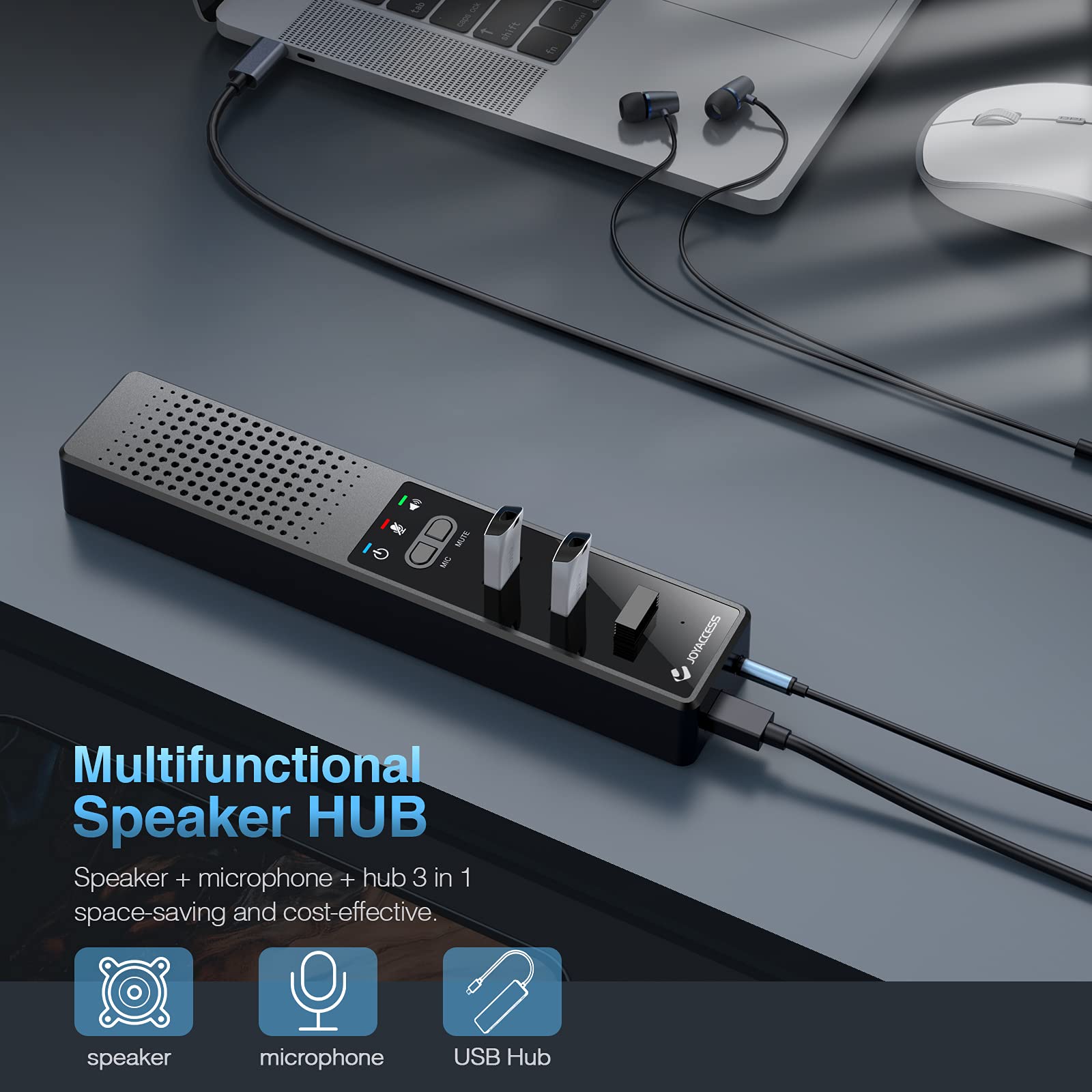 JOYACCESS Computer Speaker with Microphone, USB Powered PC Speakers for Smart Home Office and Online Study,Portable and External 3 in 1 Computer Speakers with Hubs,Plug &Play.