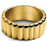 Elegatto Sofa Premium 18K Gold Plated Ribbed Ring for Women | Polished Gold-Plated Stainless Steel Band | Women’s Designer Jewelry