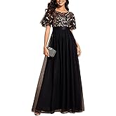 Ever-Pretty Sequin Formal Prom Dresses for Women Ruffle Sleeves Empire Waist A-Line Long Mother of Bride Dress 00904