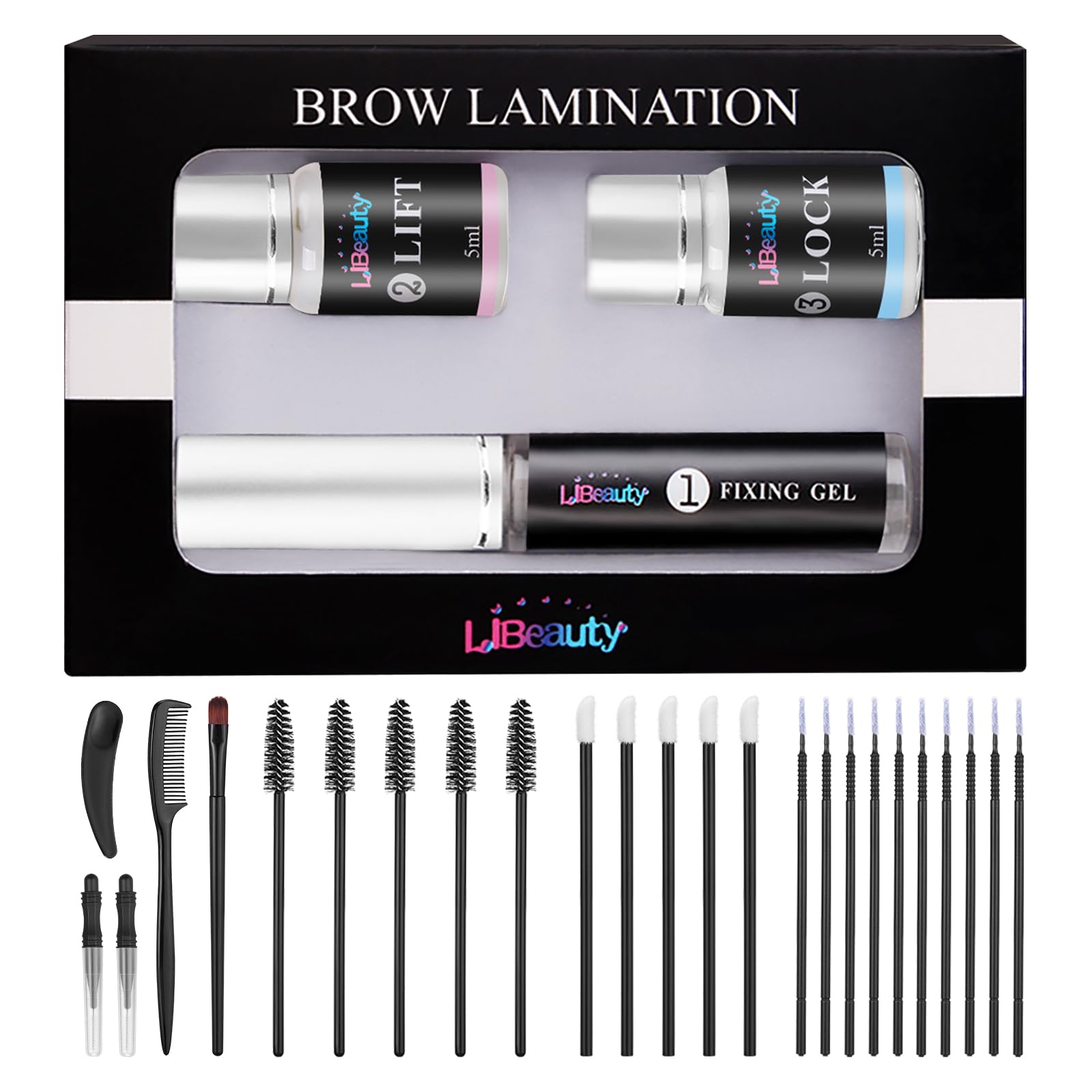 Libeauty Brow Lamination Kit, Eyebrow Lifting Kit for Fuller & Defined Brows, Easy DIY Brow Lift Set with Lifting Lotion, Fixing Lotion & Brow Glue, Compact Design for Home & Salon Use
