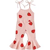 Mialoley Toddler Girl Floral Flare Jumpsuit Baby Bell Bottom Romper Sleeveless Backless Overalls Summer Outfit