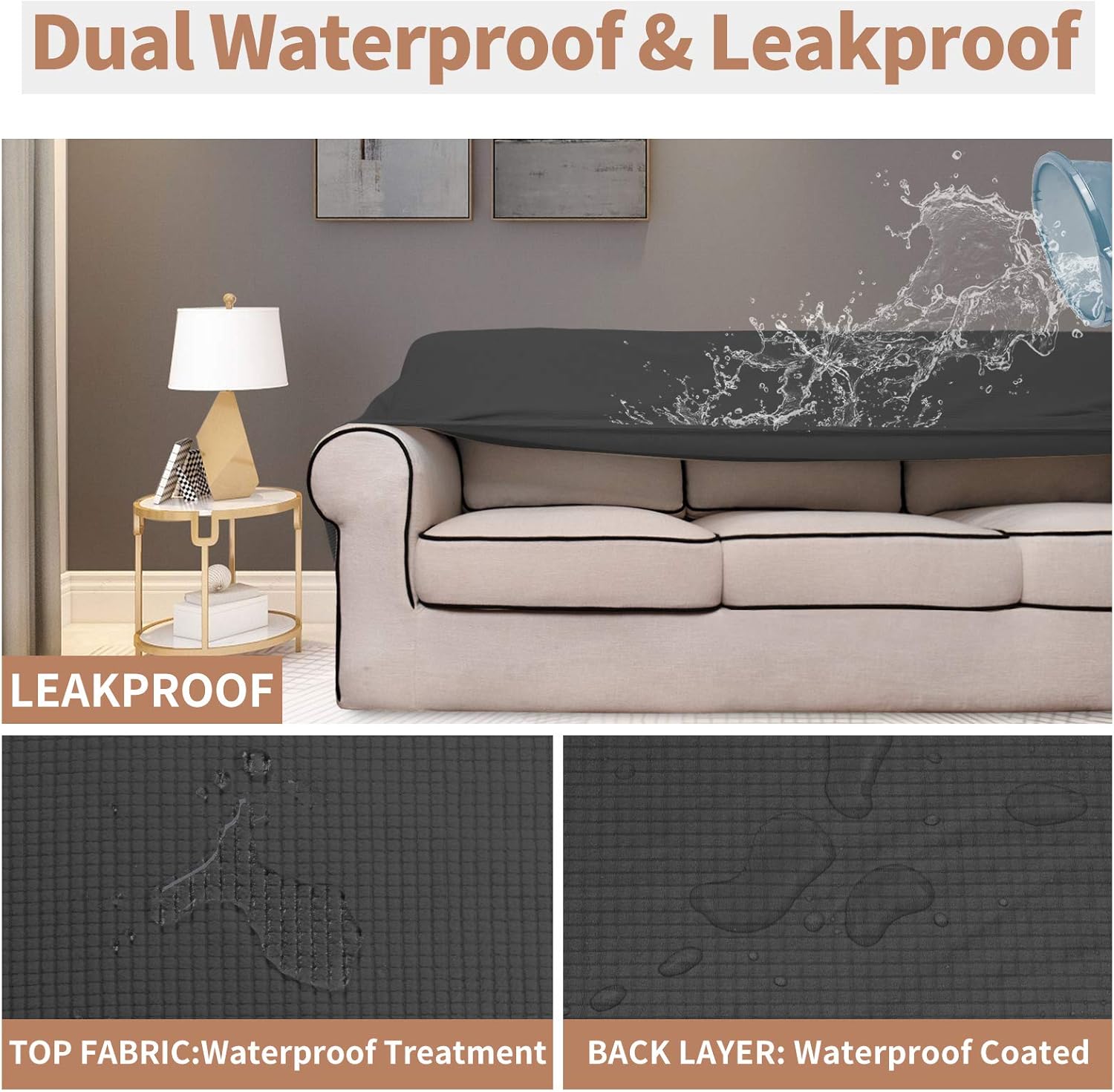 Easy-Going 100% Waterproof Loveseat Couch Cover, Dual Waterproof Sofa Cover, Stretch Jacquard Sofa Slipcover, Leakproof Furniture Protector for Kids, Pets, Dog and Cat ( Loveseat, Dark Gray): Kitchen & Dining