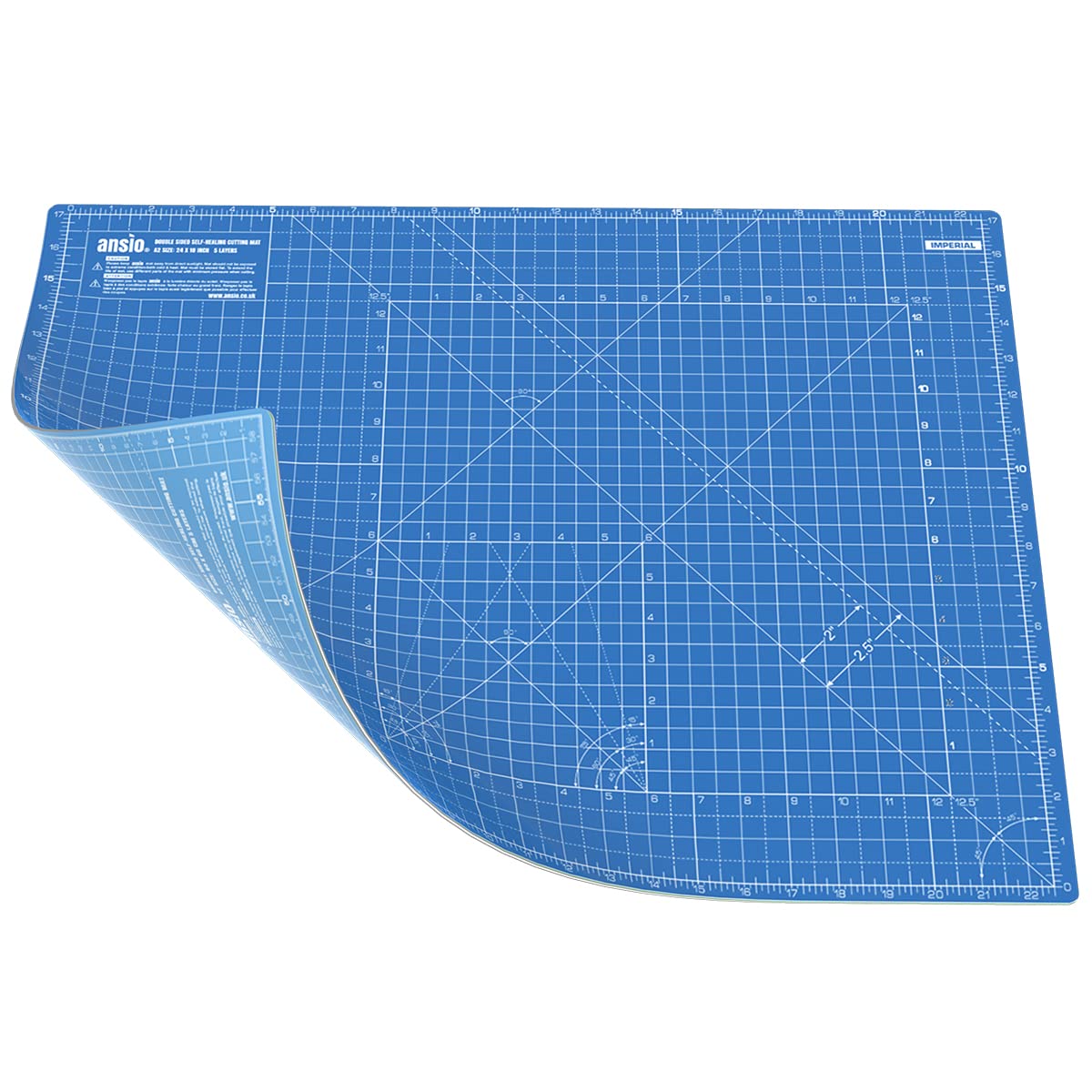 ANSIO Craft Cutting Mat Self Healing A2 Double Sided 5 Layers - Quilting, Sewing, Scrapbooking, Fabric & Papercraft - Imperial/Metric 22.5 Inch x 17 Inch / 59cm x 44cm - True Blue/Sky Blue