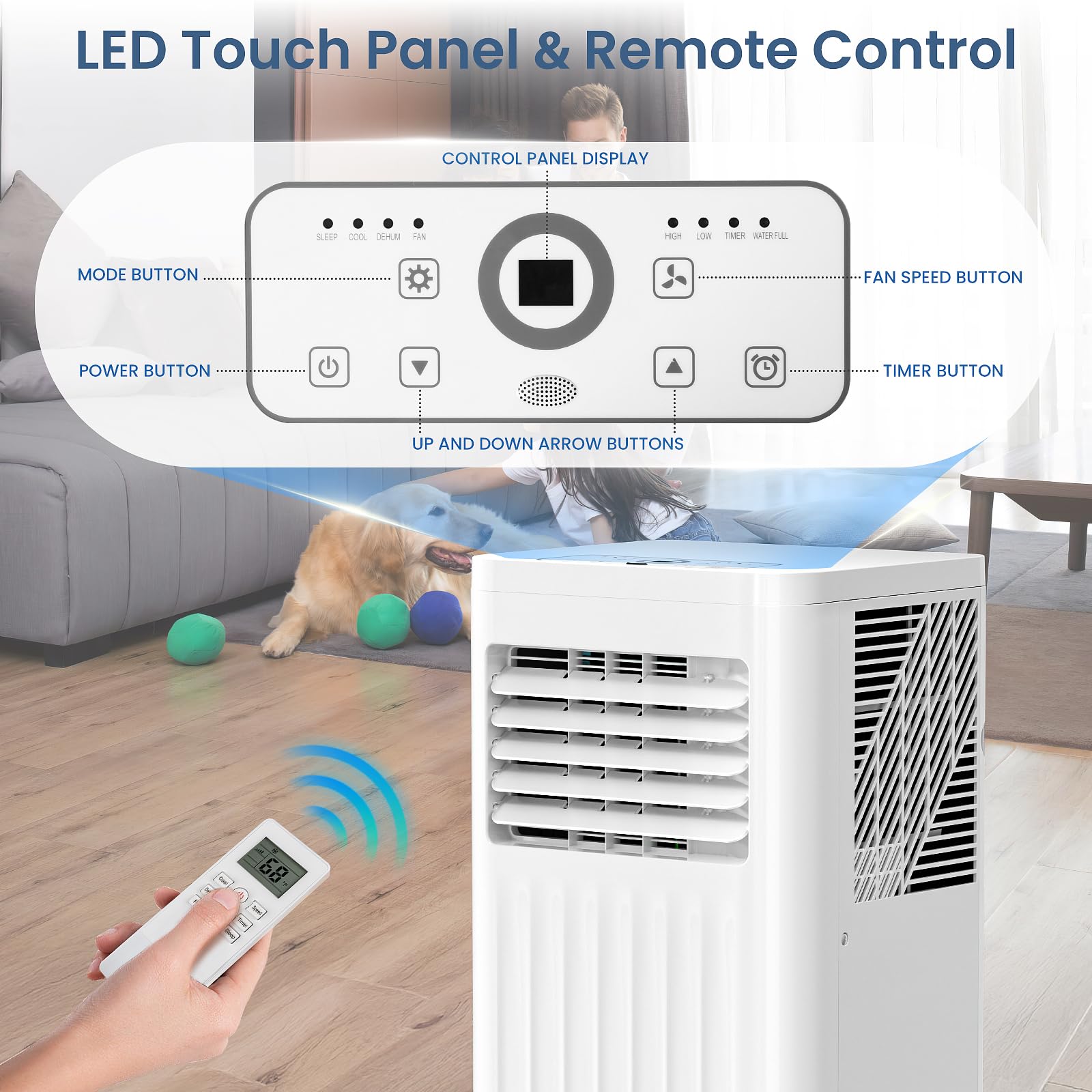 ZAFRO Portable Air Conditioners, 10000 BTU, 3 in 1 Portable AC Unit with Window Kits, Fan & Dehumidifier Modes, Cools up to 450 Sq.Ft, LED Display/Remote Control, 24H Timer for Living Room, Bedroom