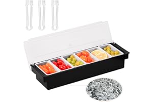Bar Condiment Caddy, Bar Condiment Tray With Lid, 6 Tray for Home Work or Restaurant Dispenser (6 Tray)